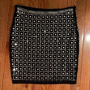 AKIRA Black and Silver Geometric Pencil Skirt